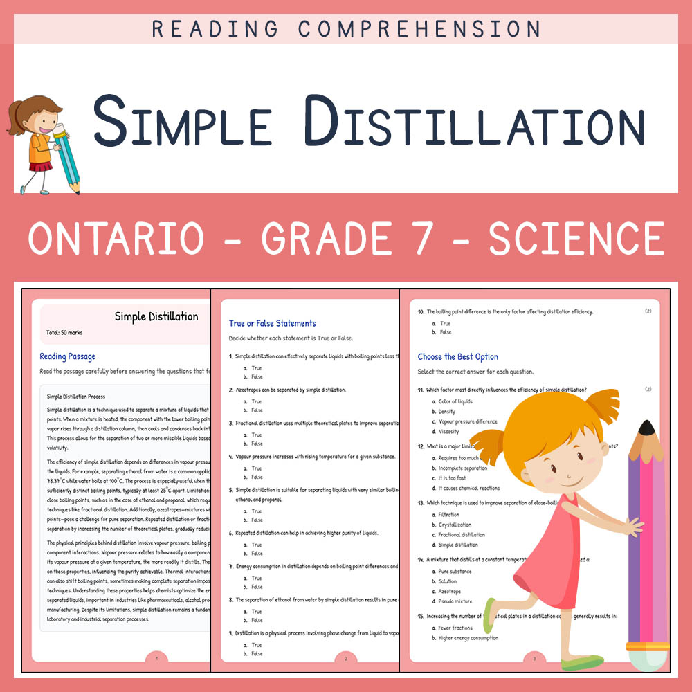 Grade 7 Science worksheet elena worksheet — Grade 7 Science Assessment | Simple Distillation Worksheet | Ontario — page 1