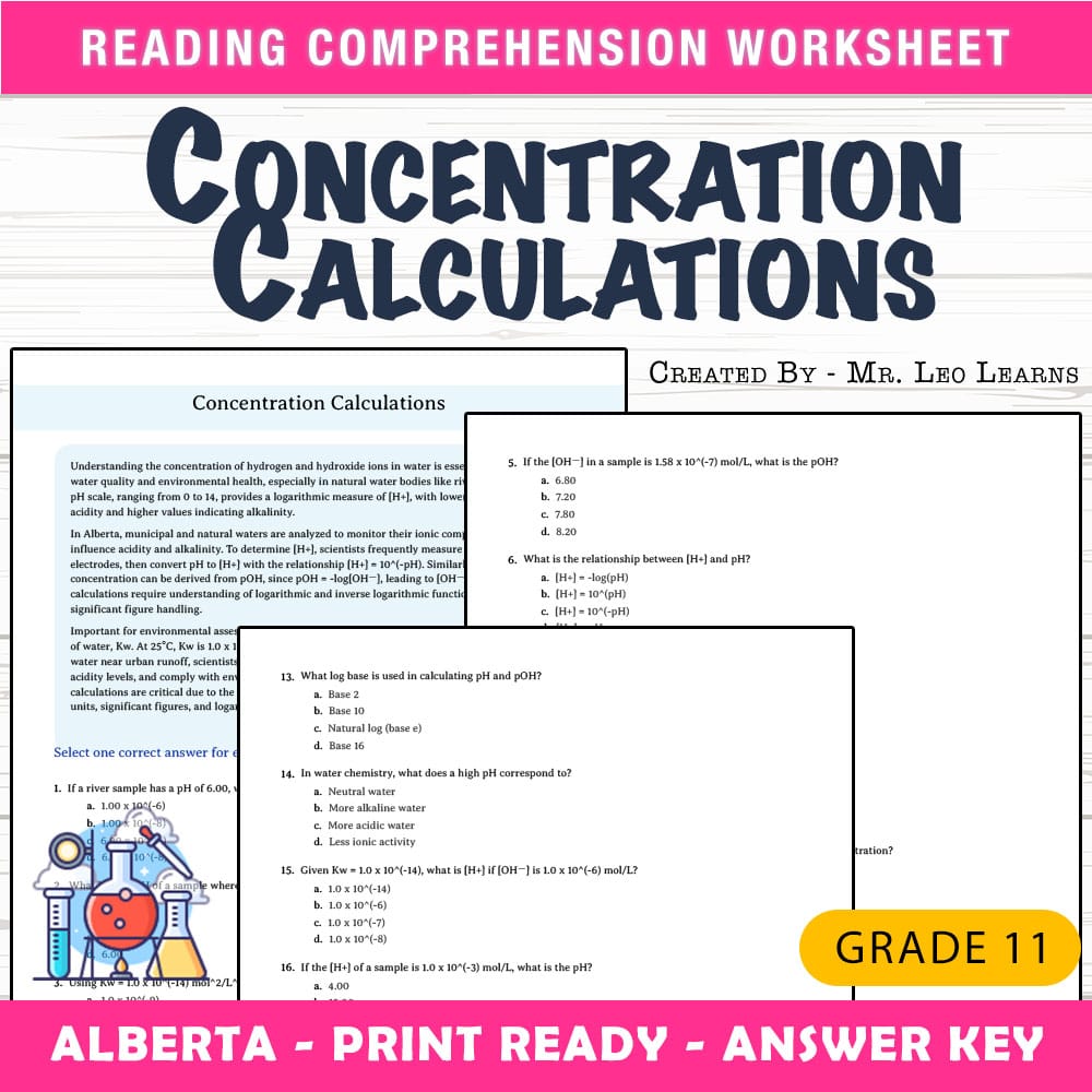 Grade 11 Science worksheet mcq paper worksheet — Grade 11 Science — Worksheet MCQ Paper for Mastering Concentration Calcul…