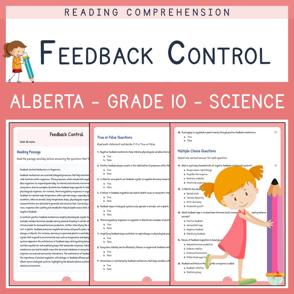 Grade 10 Science worksheet elena worksheet — Grade 10 Science | Feedback Control Worksheet | Alberta Standards — page 1