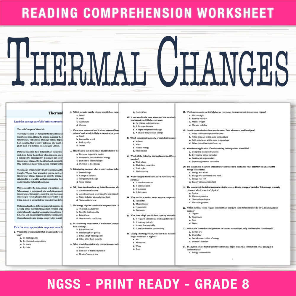 Grade 8 Science worksheet worksheet — Grade 8 Science | Thermal Changes Worksheet (PDF + Answer Key) — page 1